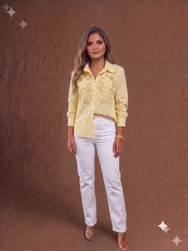 Camisa Amarilla Mantequilla Bordada
