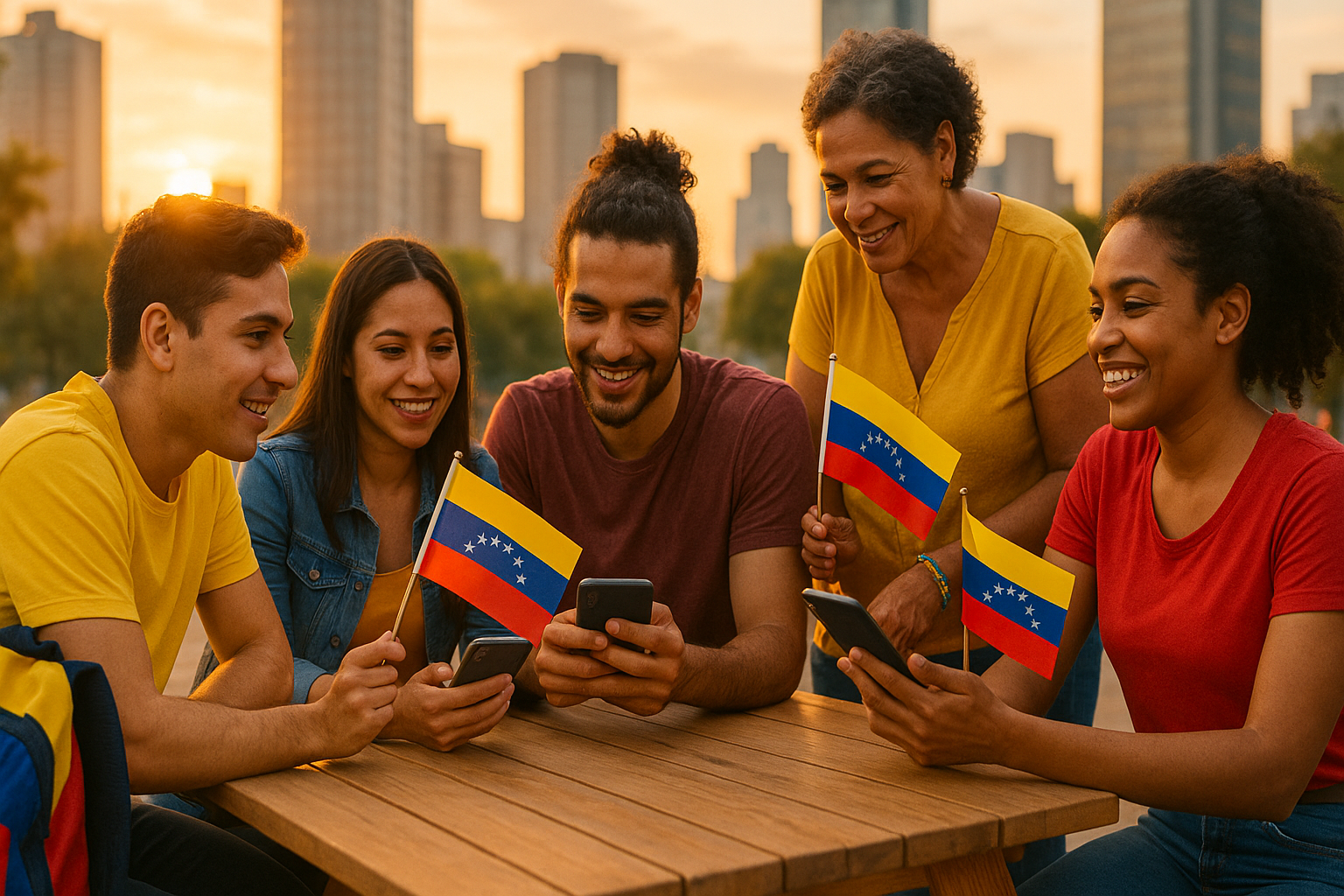 Venezolanos en el exterior coordinándose con teléfonos y banderas