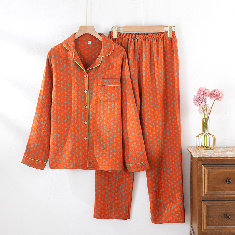 Women's Cotton Pajama Set, Long Sleeves, with Jacquard Pattern