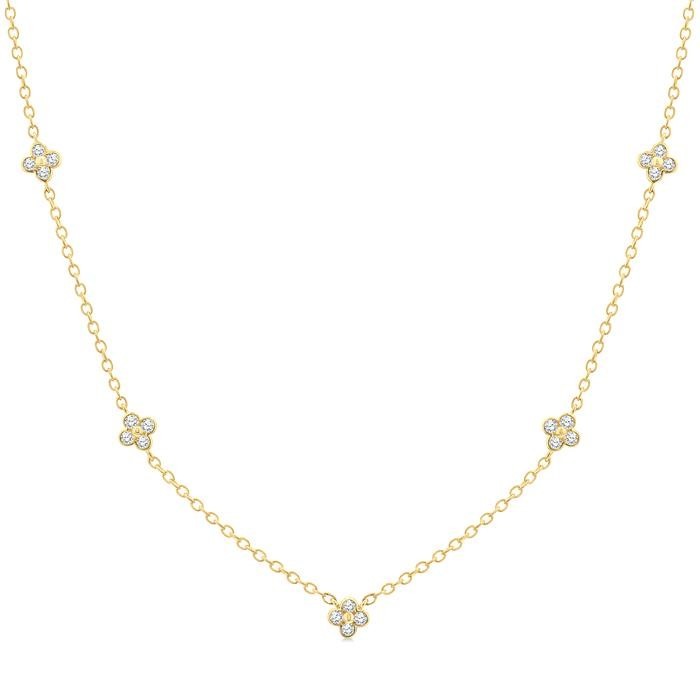 Clover Bezel Set Diamond Station Necklace