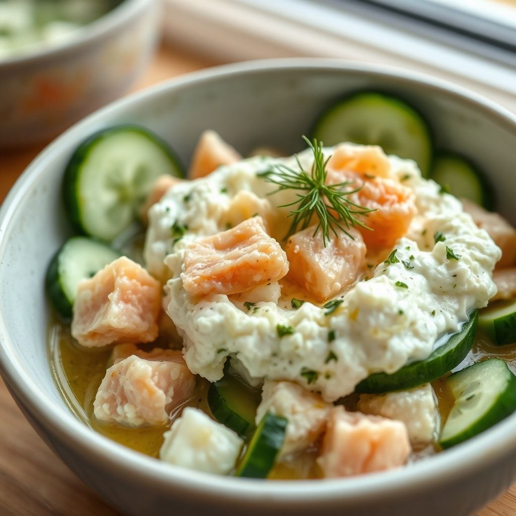 Easy Cottage Cheese Sardine Bowl with Cucumber and Dill (15-Minute High-Protein Lunch) finished