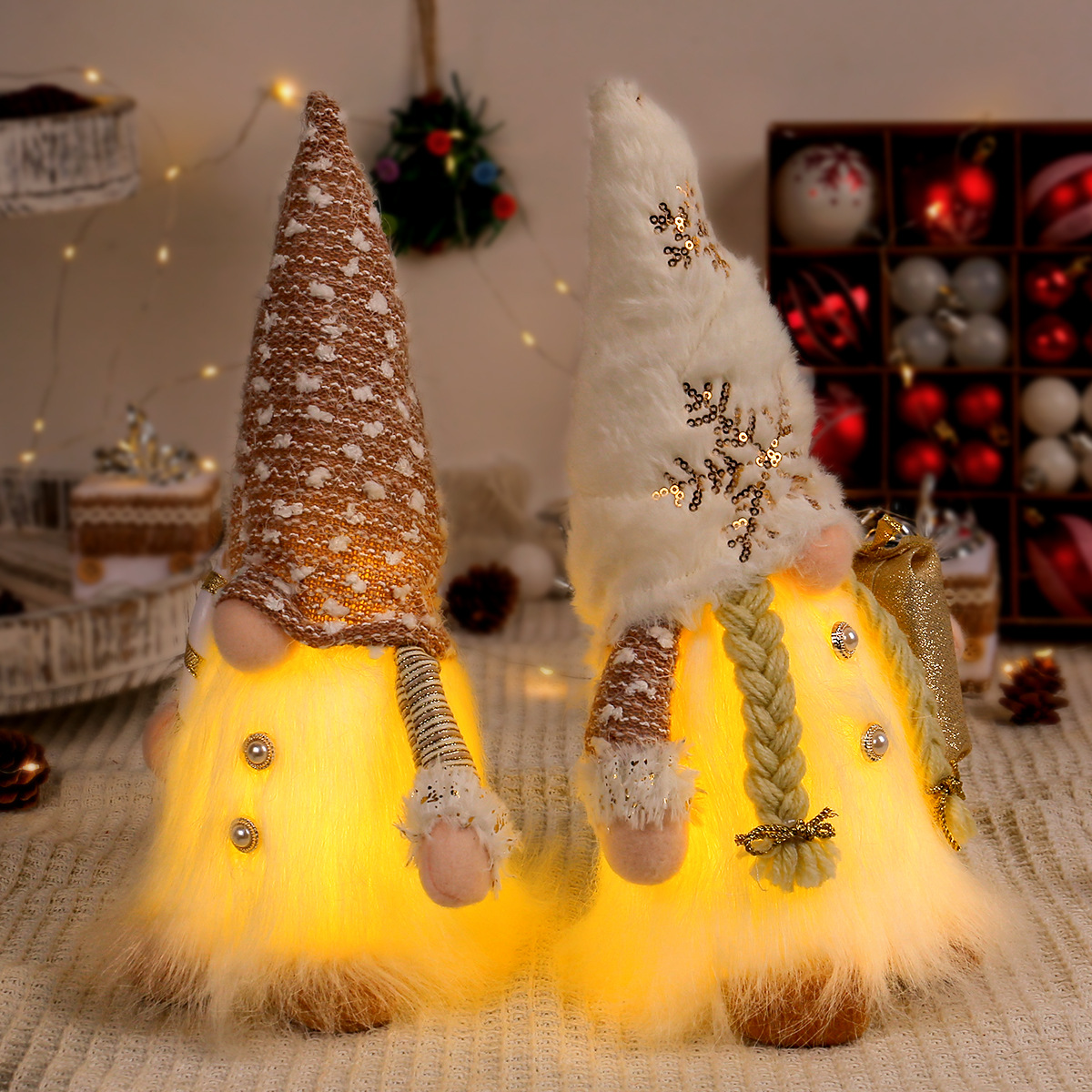 Illuminated Christmas Gnome Figure with Sequins and Plush