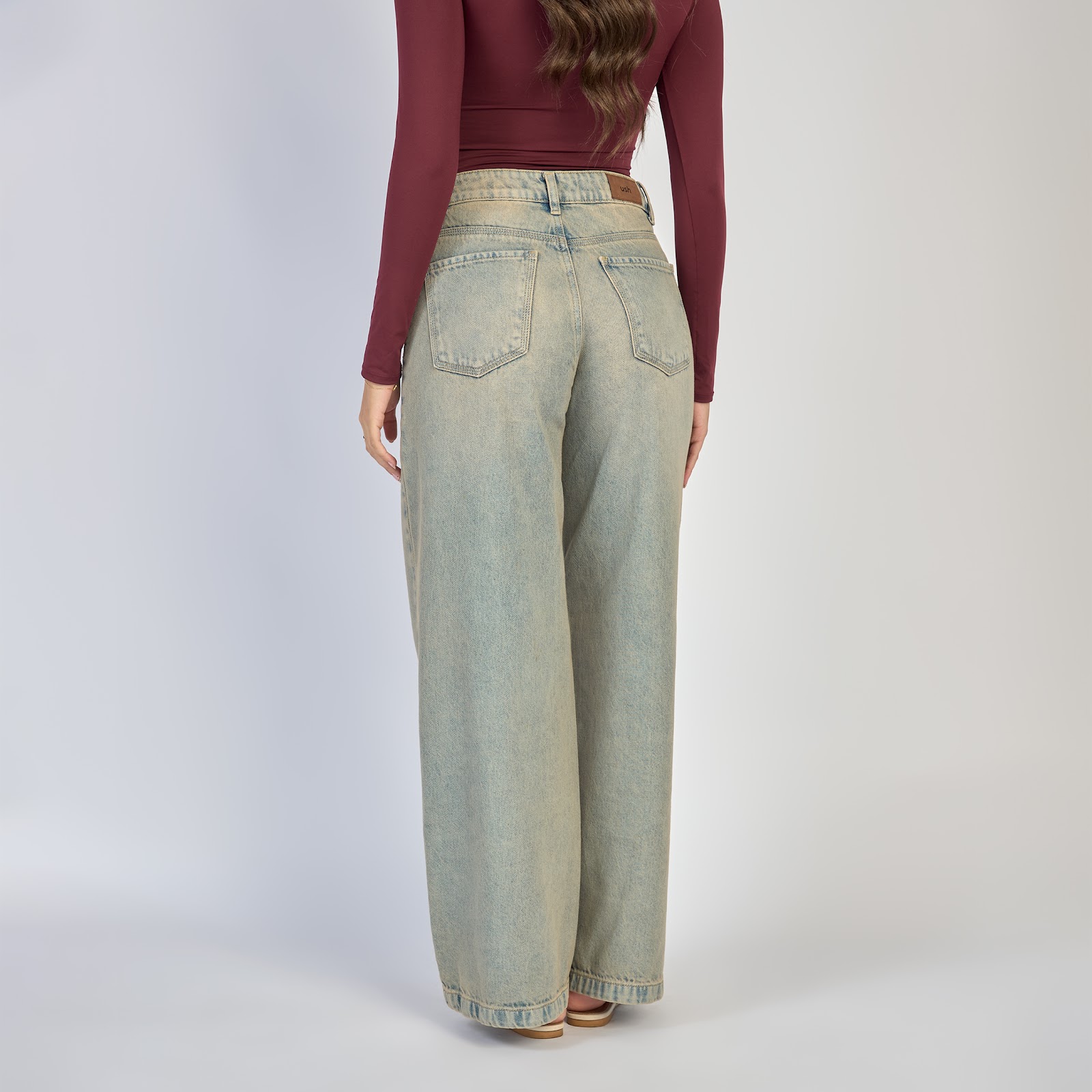 Jean dama wide leg tiro alto rígido, color Azul dirty - Vista 5