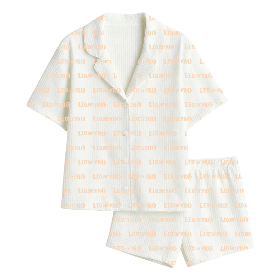 AOP HY Short Sleeve Shirt and Shorts Pajama Set Women Waffle
