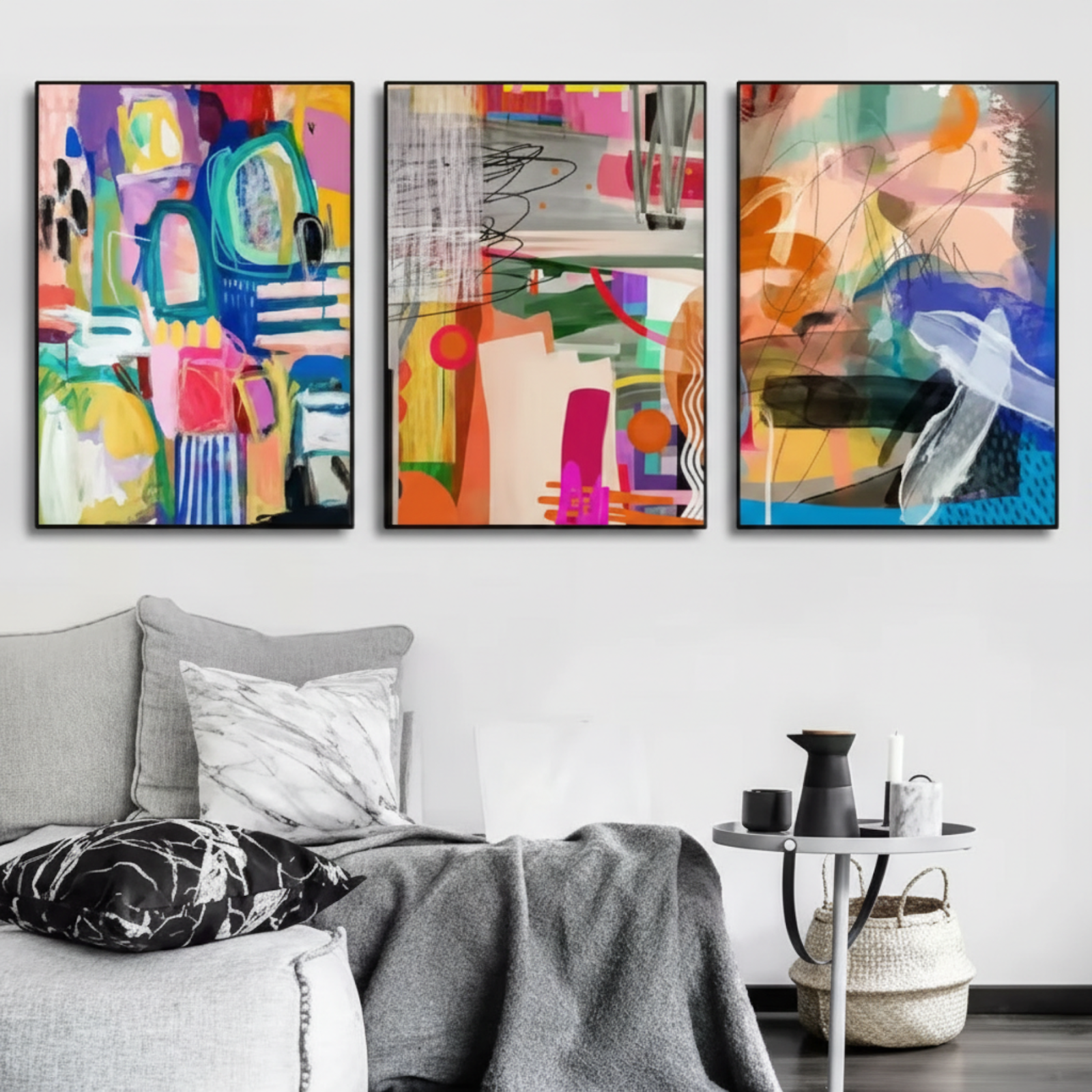 Vibrant Expressionist Abstract Triptych – 3-Piece Canvas Wall Art Set - Image 4