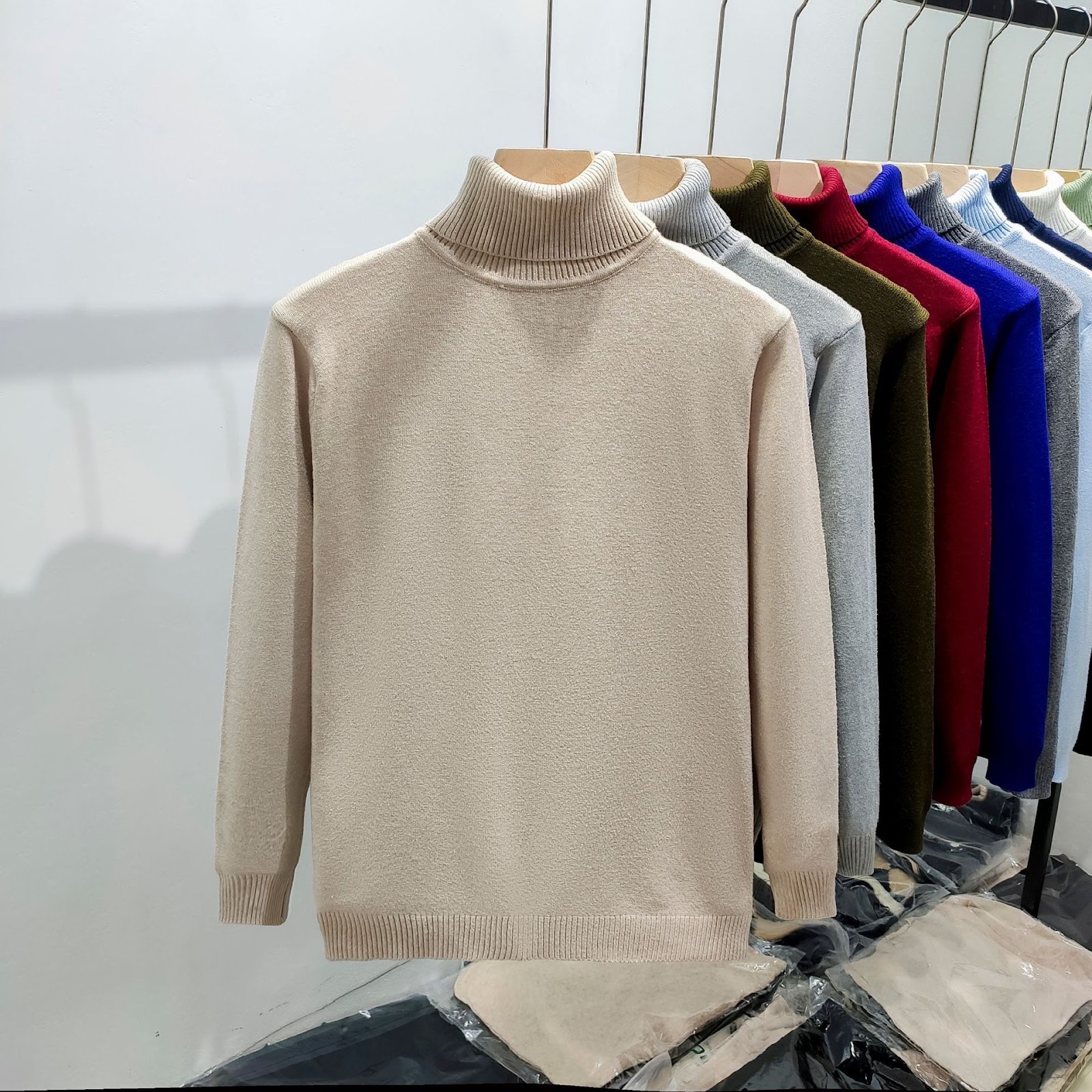 Men's knit sweater with high collar, warm and casual