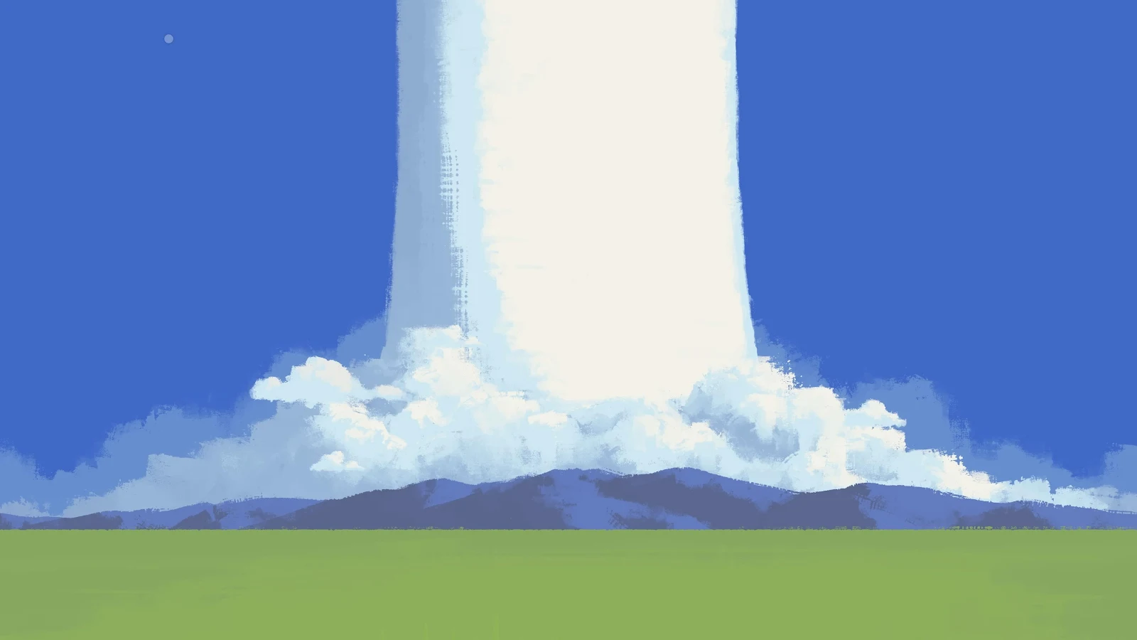 Towering Cloud Over Green Hills - Digital Illustration 4K Wallpaper (3840x2160)