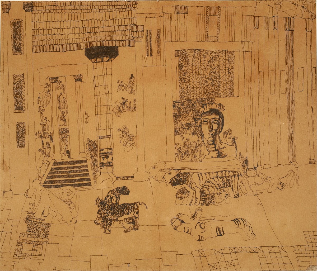 Untitled palace with emperor statue and tigers 1883   1911