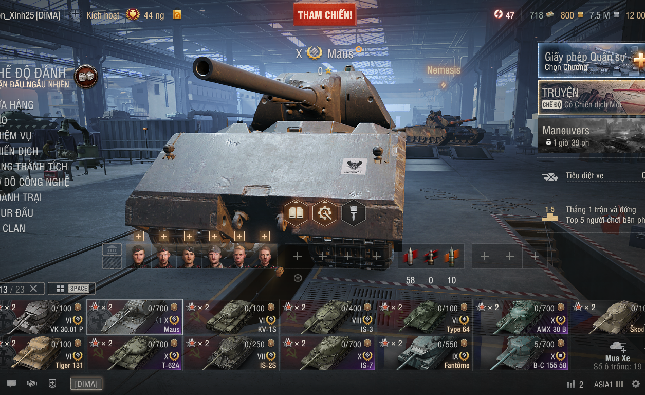 Acc World of Tanks PC gồm 5 tank X IS-7, T-62A, Maus, AMX 30...