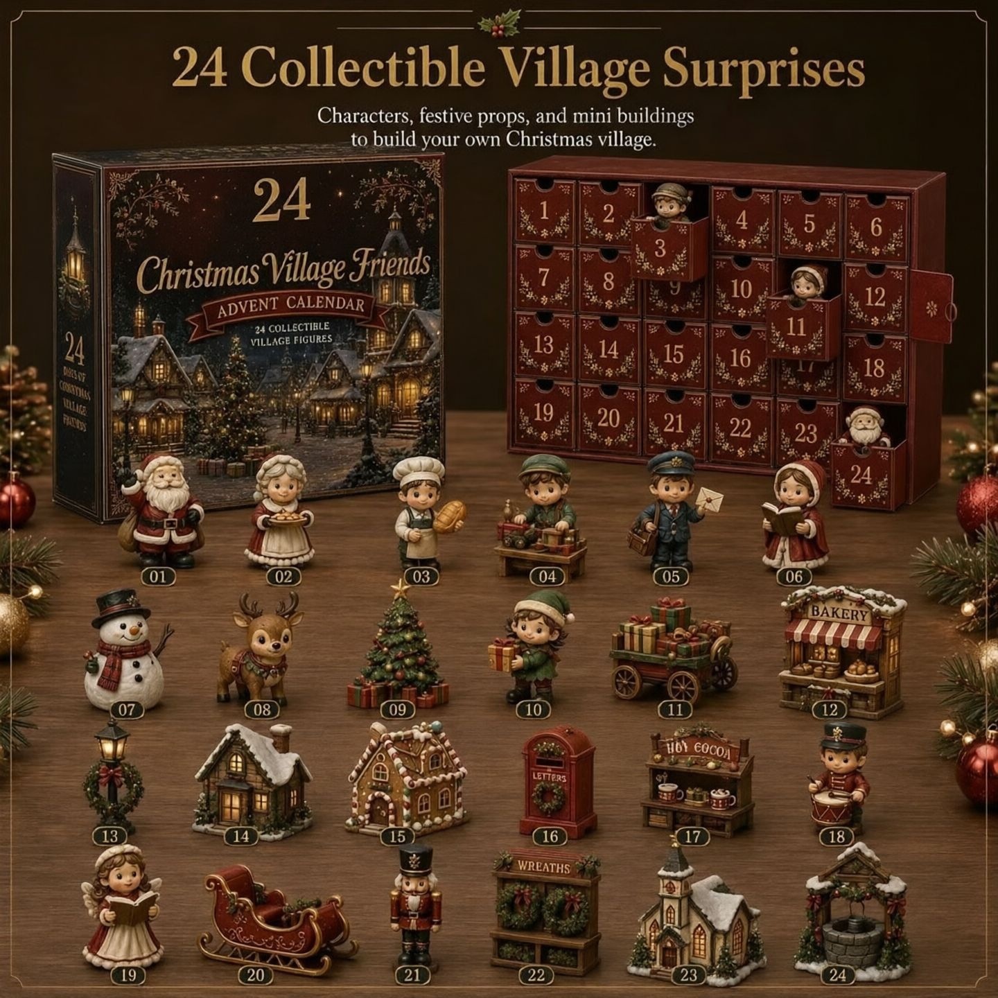 Christmas Village Advent Calendar, Acrylic Hanging Decoration
