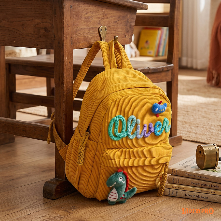 Hand embroidered corduroy children's backpack