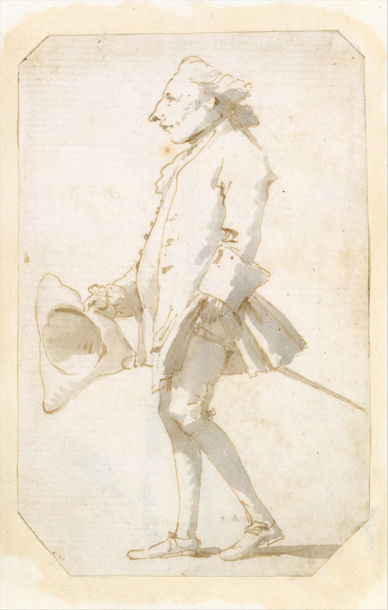 Caricature of a Man Holding a Tricorne Walking to the Left ca 174045