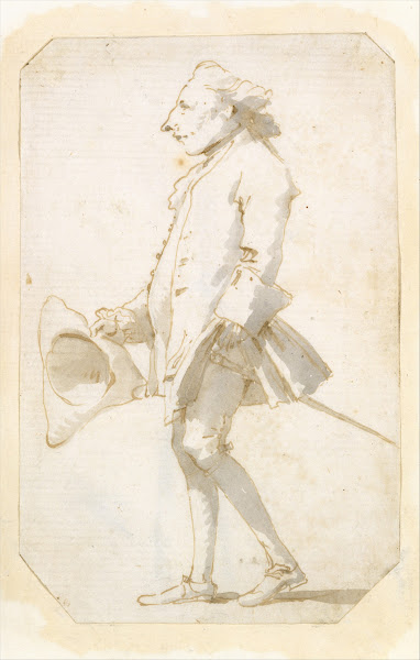 Caricature of a Man Holding a Tricorne Walking to the Left ca 174045