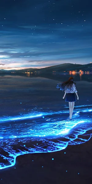 Sunset, Beach, Water, Sea, Bioluminescence 5K Wallpaper Background