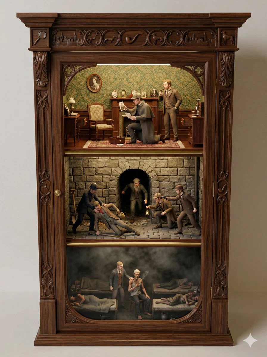 Diorama de escenas de aventuras de Sherlock Holmes