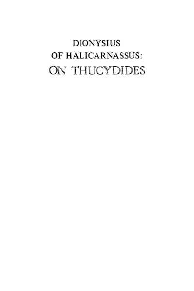 Dionysius of Halicarnassus. On Thucydides