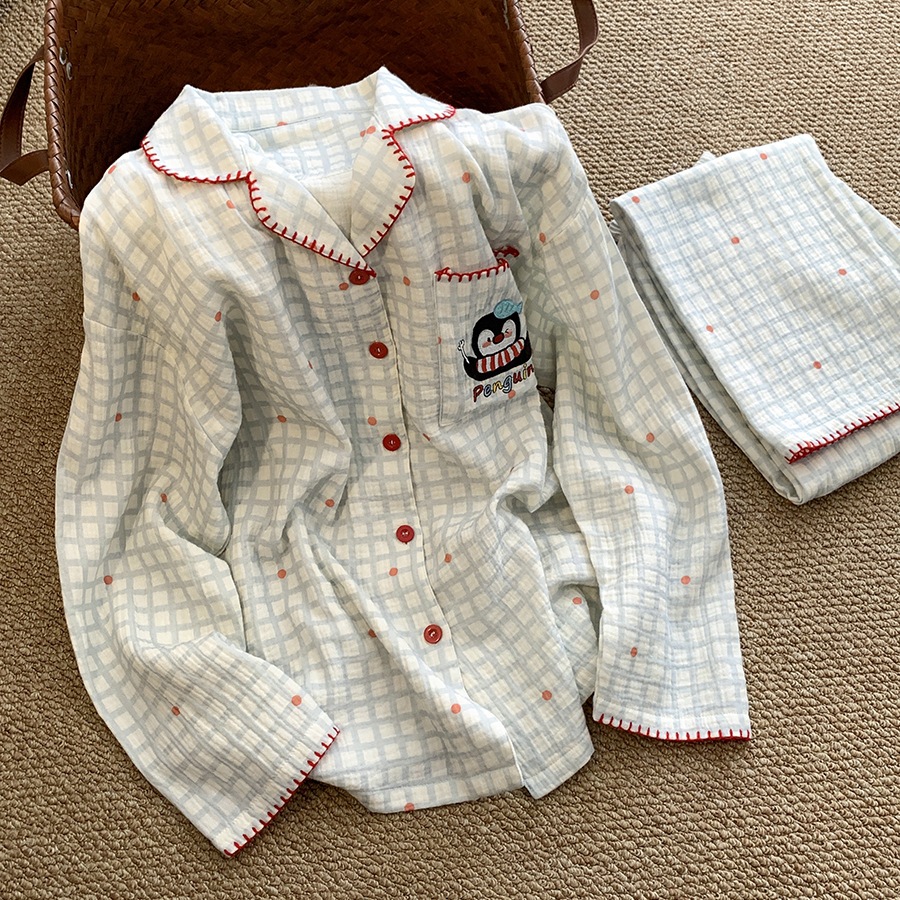 Damen-Pyjama-Set aus 100% Baumwolle, langärmelig