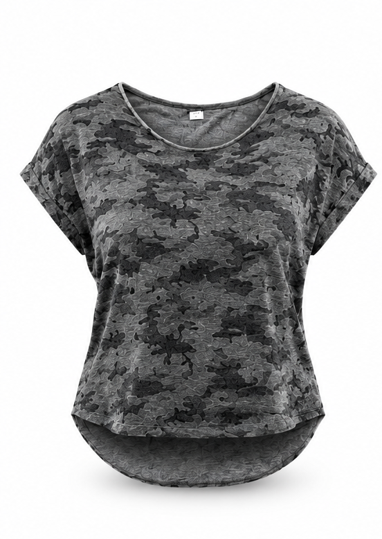 Dama - Tricou gri cu imprimeu camuflaj - L