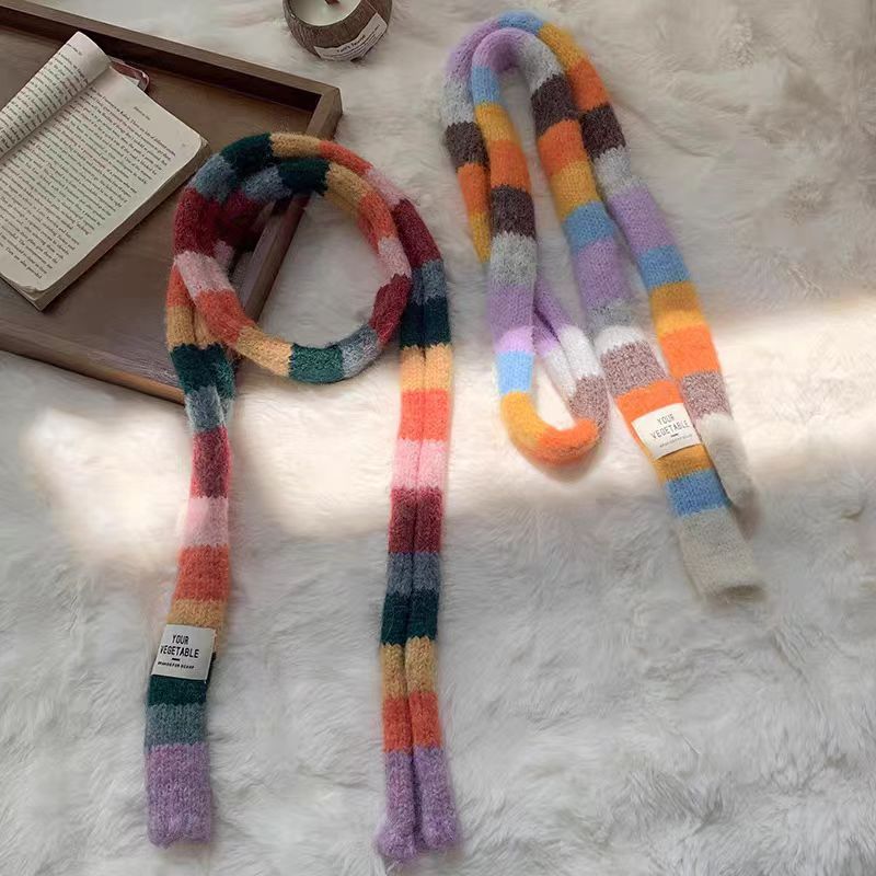 Slim scarf with color stripes, 170x10cm