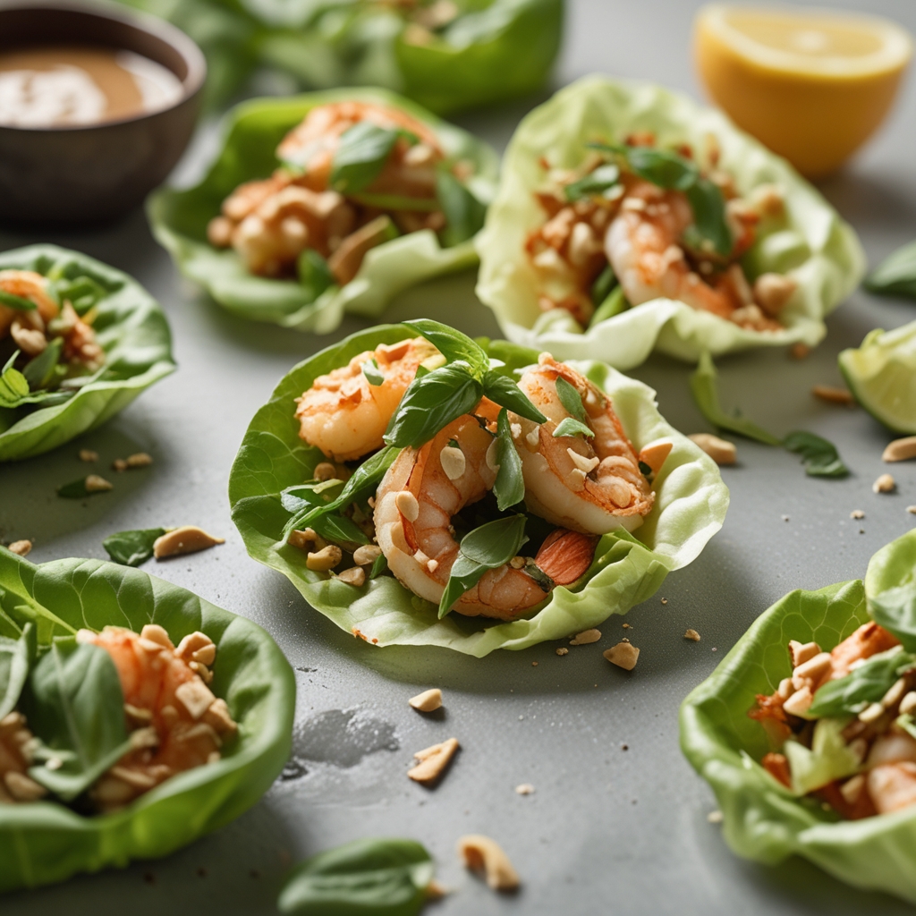Final Crispy Thai Basil Shrimp Lettuce Cups with Peanut Lime Drizzle