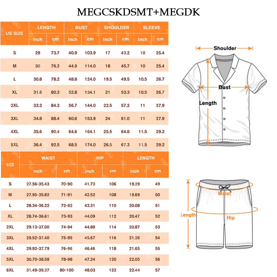 AOP MEG Regular Collar Shirt with Chest Pocket & AOP Beach Shorts Set (Polyster)
