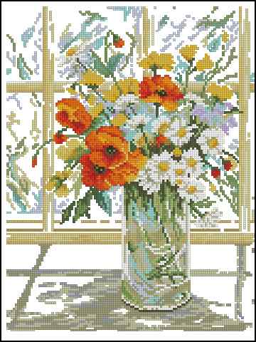 CMP 170153 Flowers In Windowpane