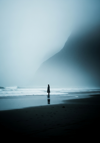 Isolated Silhouette on Moody Coastal Beach