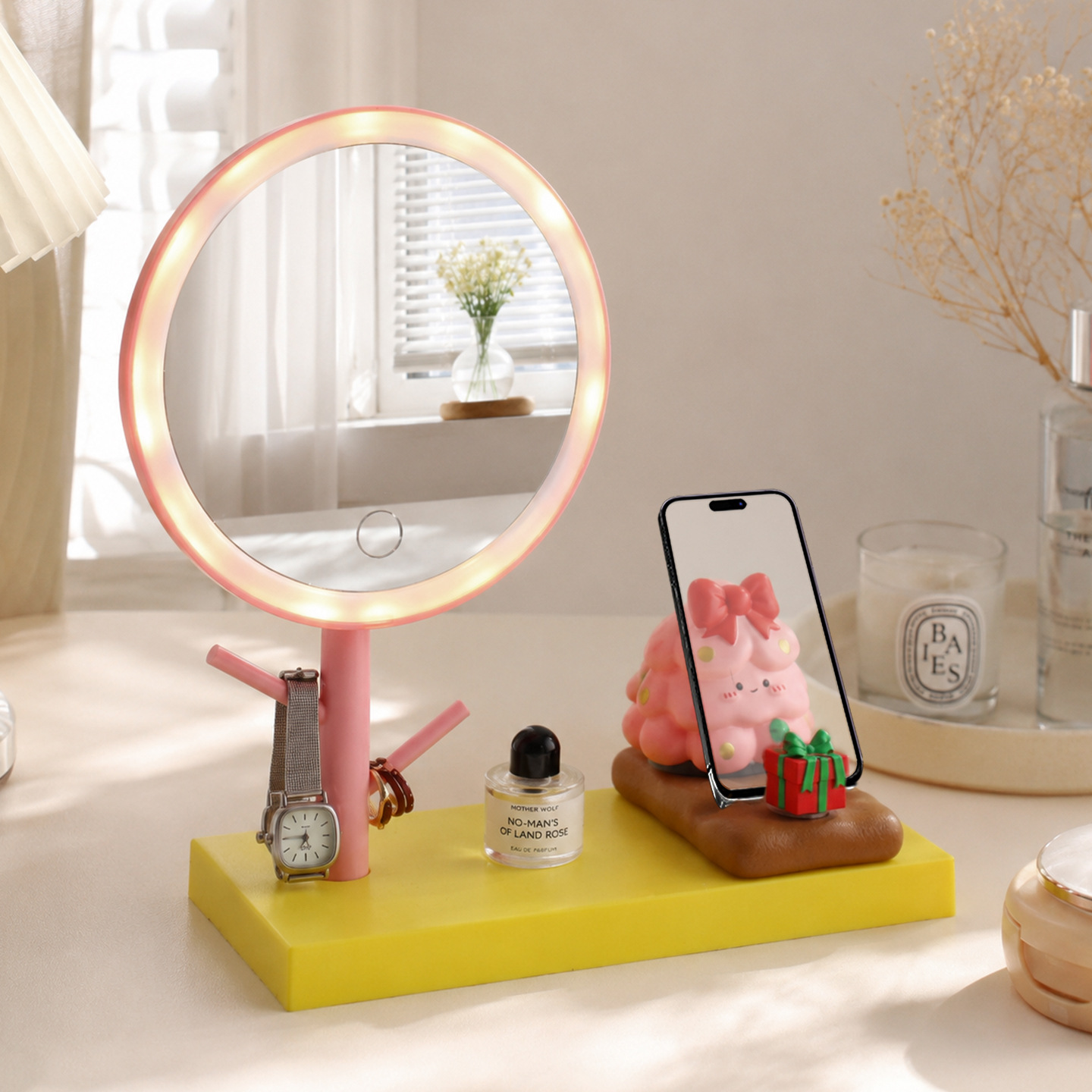 LED Makeup Mirror with Smartphone Stand