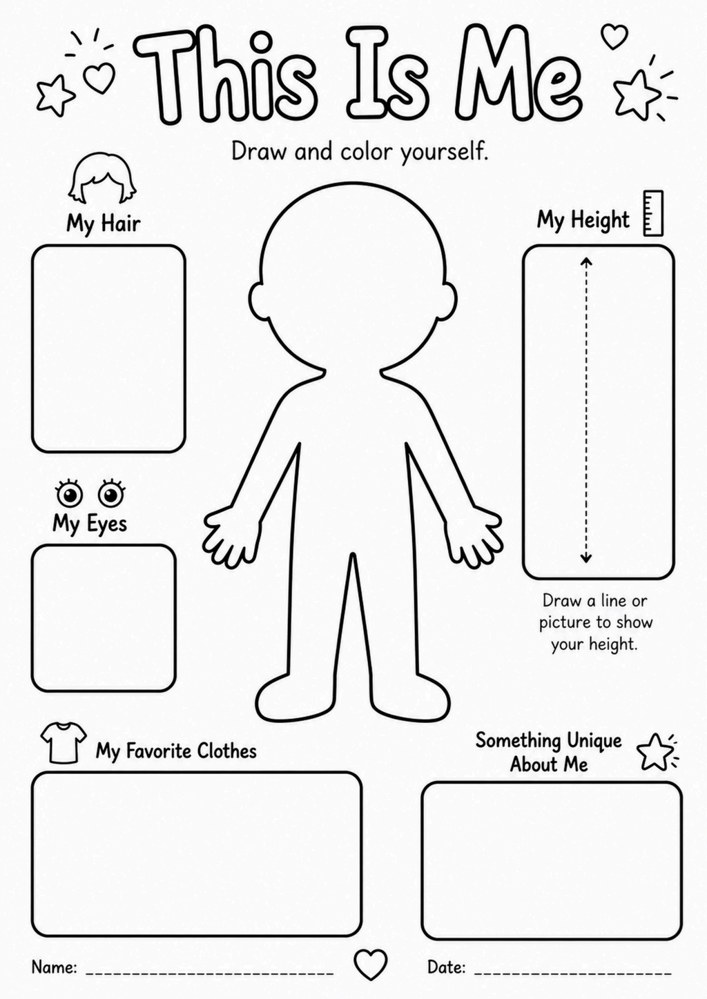 This Is Me Self Portrait Worksheet