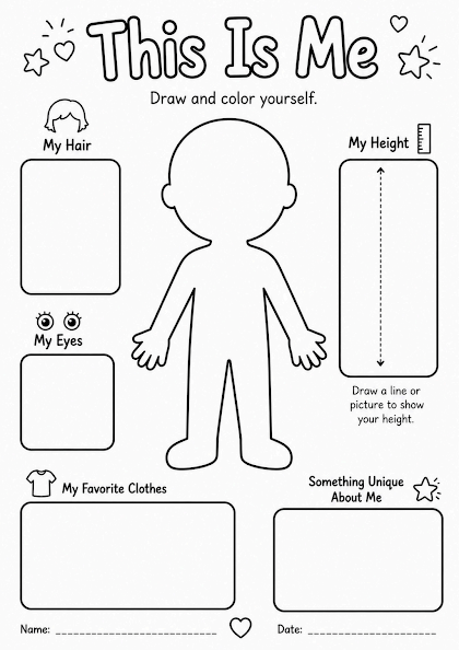 This Is Me Self Portrait Worksheet