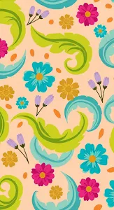 Modern Whimsical Floral Pattern on Peach Background