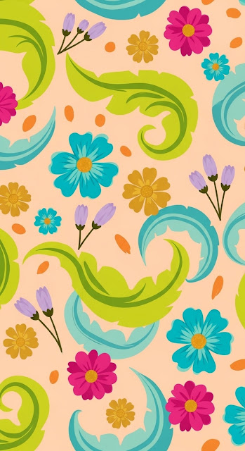 Modern Whimsical Floral Pattern on Peach Background - Free mobile Wallpaper