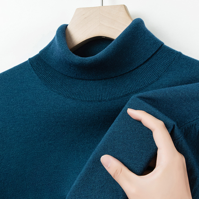 Men's wool sweater, fine knit, stand-up collar