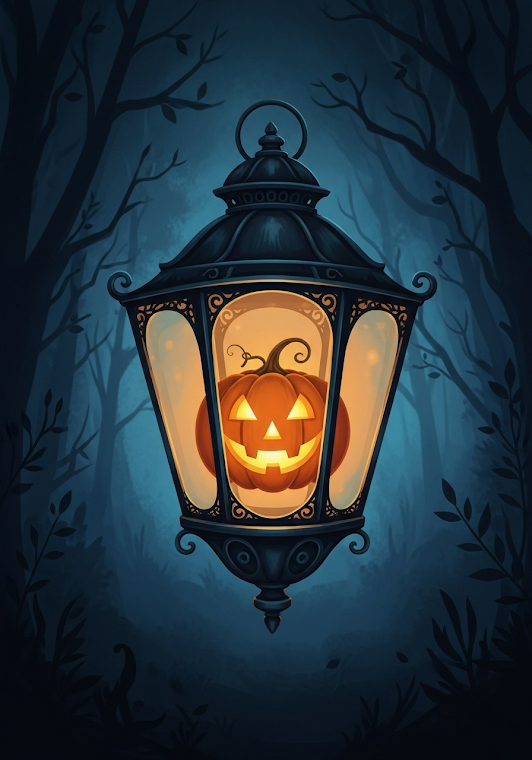 Halloween Pumpkin Lantern in Forest