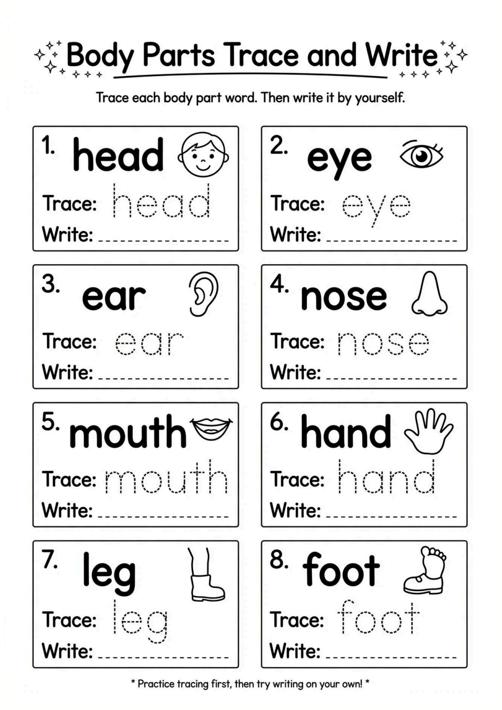 Body Parts Picture Word Match
