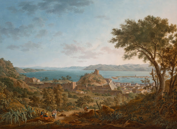The Strait Of Messina Sicily From The West With A View Of The Fortifications And