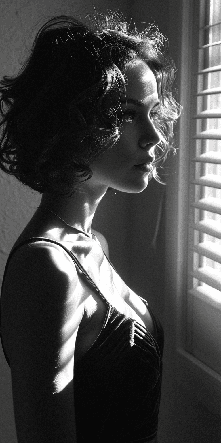 Fotografía de película negra de una mujer hermosa