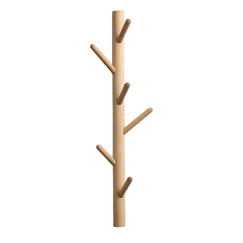 Wooden wall coat rack in tree shape, Nordic design