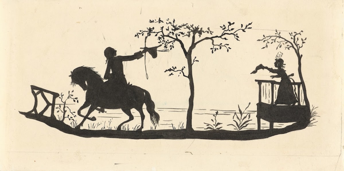 Silhouet van de man die het huis met zijn dochter verlaat 1884   1917
