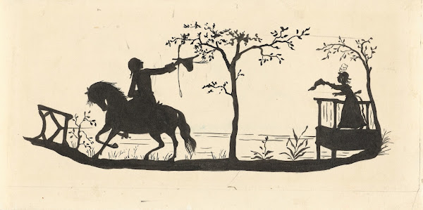 Silhouet van de man die het huis met zijn dochter verlaat 1884   1917