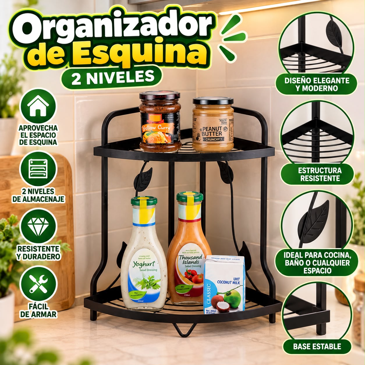 Organizador de esquina 2 niveles de metal