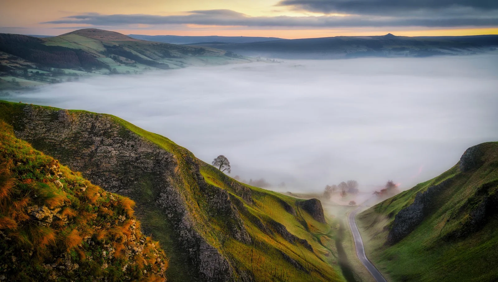 Misty Valley Mountain Pass View - Landscape Photography 5K Wallpaper (6144x3482)