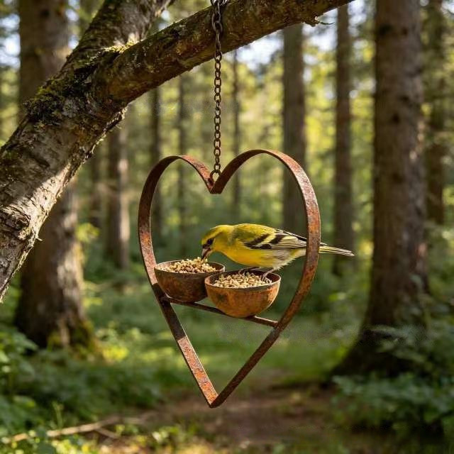 Herz-Vogel-Futterstation aus Eisen, hängend