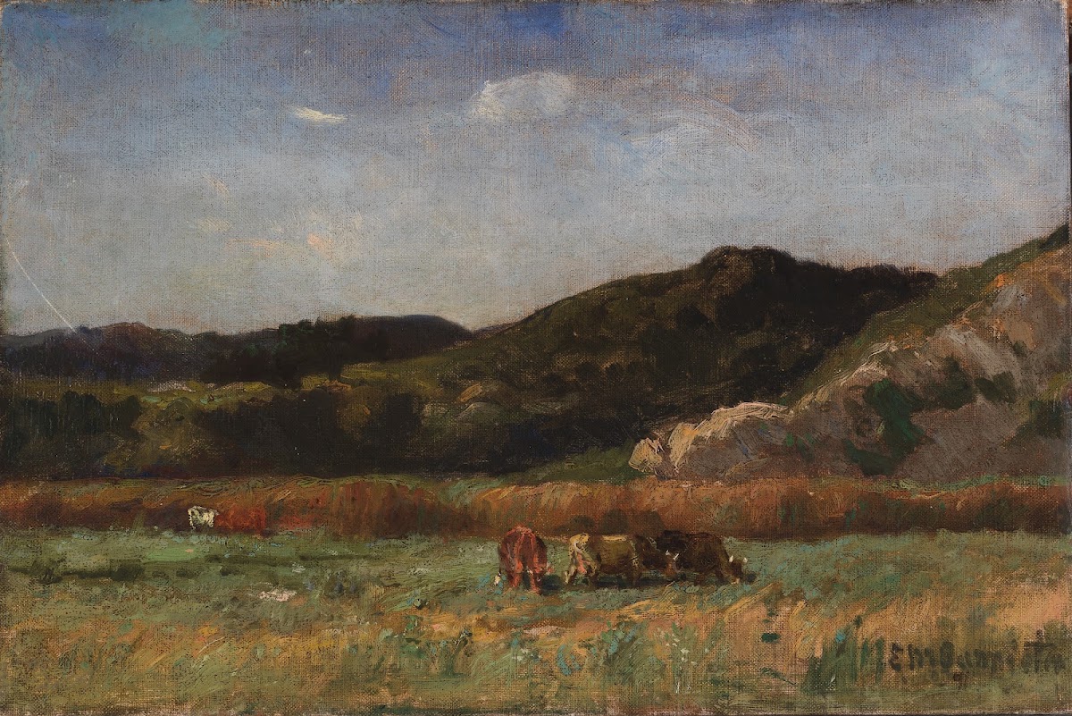 Untitled landscape with cows grazing hills 1891