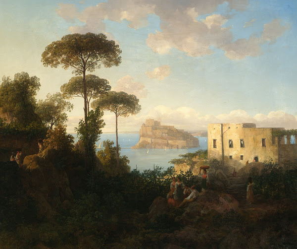 Landscape with staffage and architecture View of Ischia Italy 1832