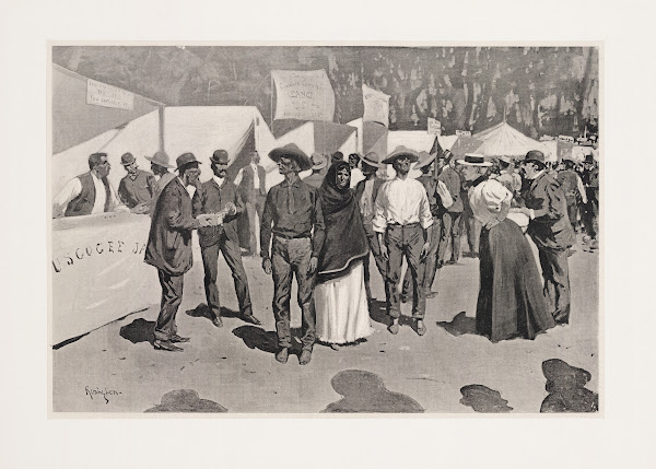 Paying the Indians for the Cherokee stripscenes around the government paymasters
