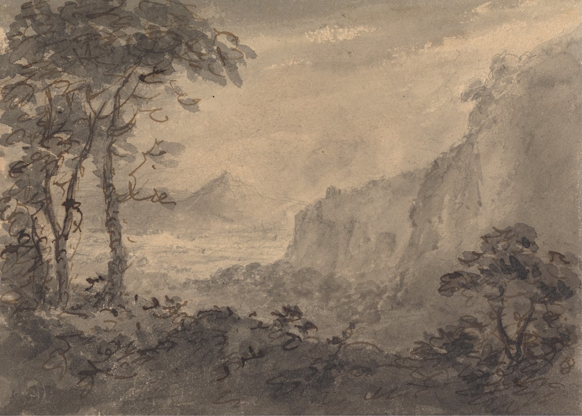 Mountainous Landscape with Trees  High Crags to the Right