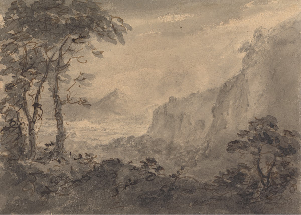 Mountainous Landscape with Trees  High Crags to the Right