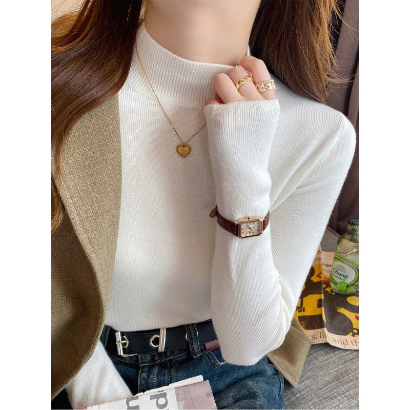 Women's knitted sweater, stand-up collar, fitted