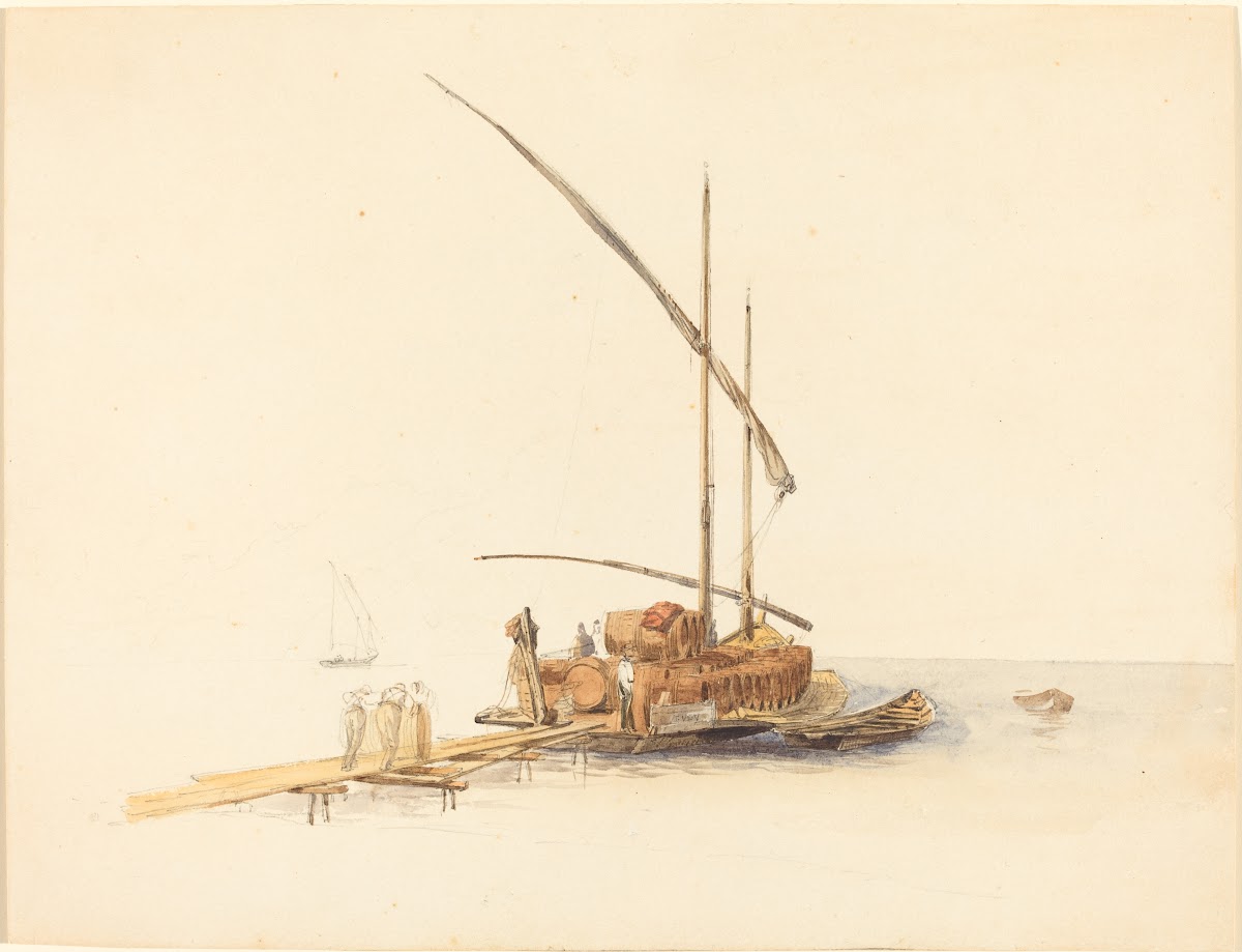 Wine Barrels Loaded Onto A Sailing Barge At Vevey C 1850